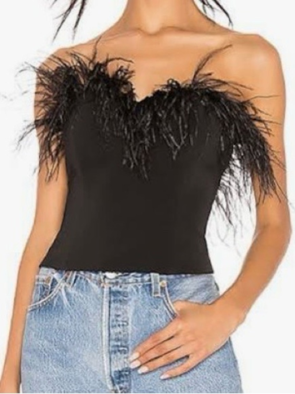 LPA Aida Feather-Trim Strapless Corset Style Top Size Small Gorpcore